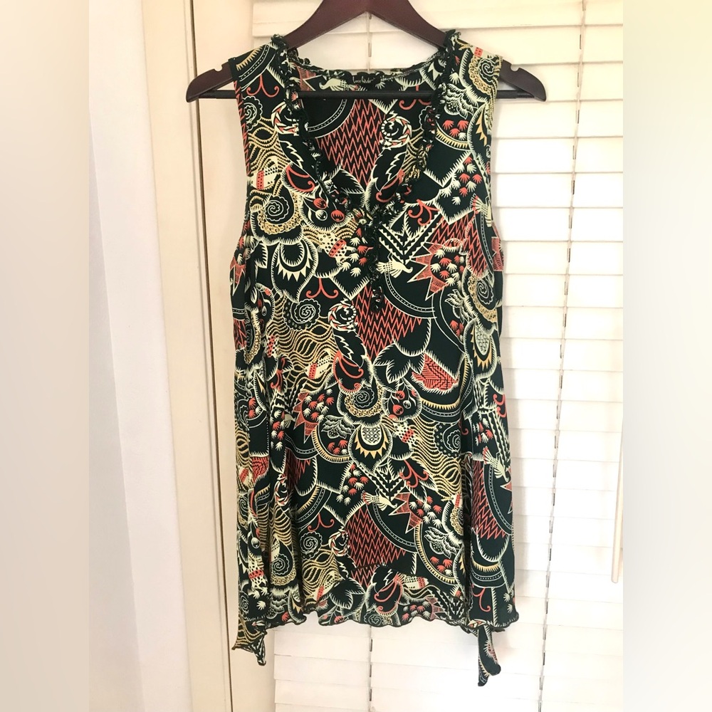 Vintage Loco Lindo Made in California Sleeveless Boho Tunic Top Sz L Ruffles